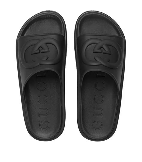 gucci slides black mens|men gucci interlocking slides.